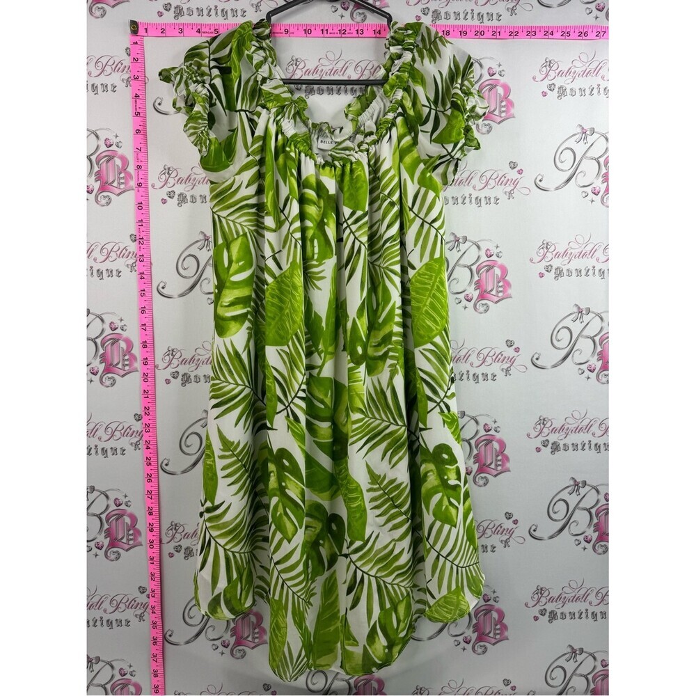 Belle vere dress tiki beach Tropical Leaf Green Mini Dress leaves white